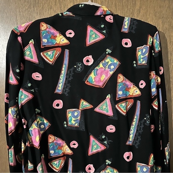 Vintage Chocolates 8 Retro Geometric Black Bright Print Button-Down Blouse - Picture 8 of 12